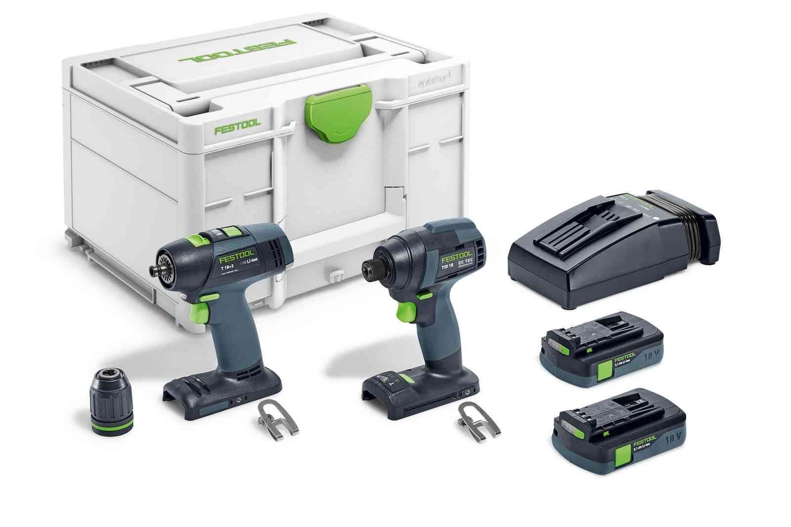 Festool TID 18 Impact Driver + T 18 Drill Driver Combo Kit with BKS SYS3 D3-8 K CE/W F 18-Piece Bit Cassette - Image 2