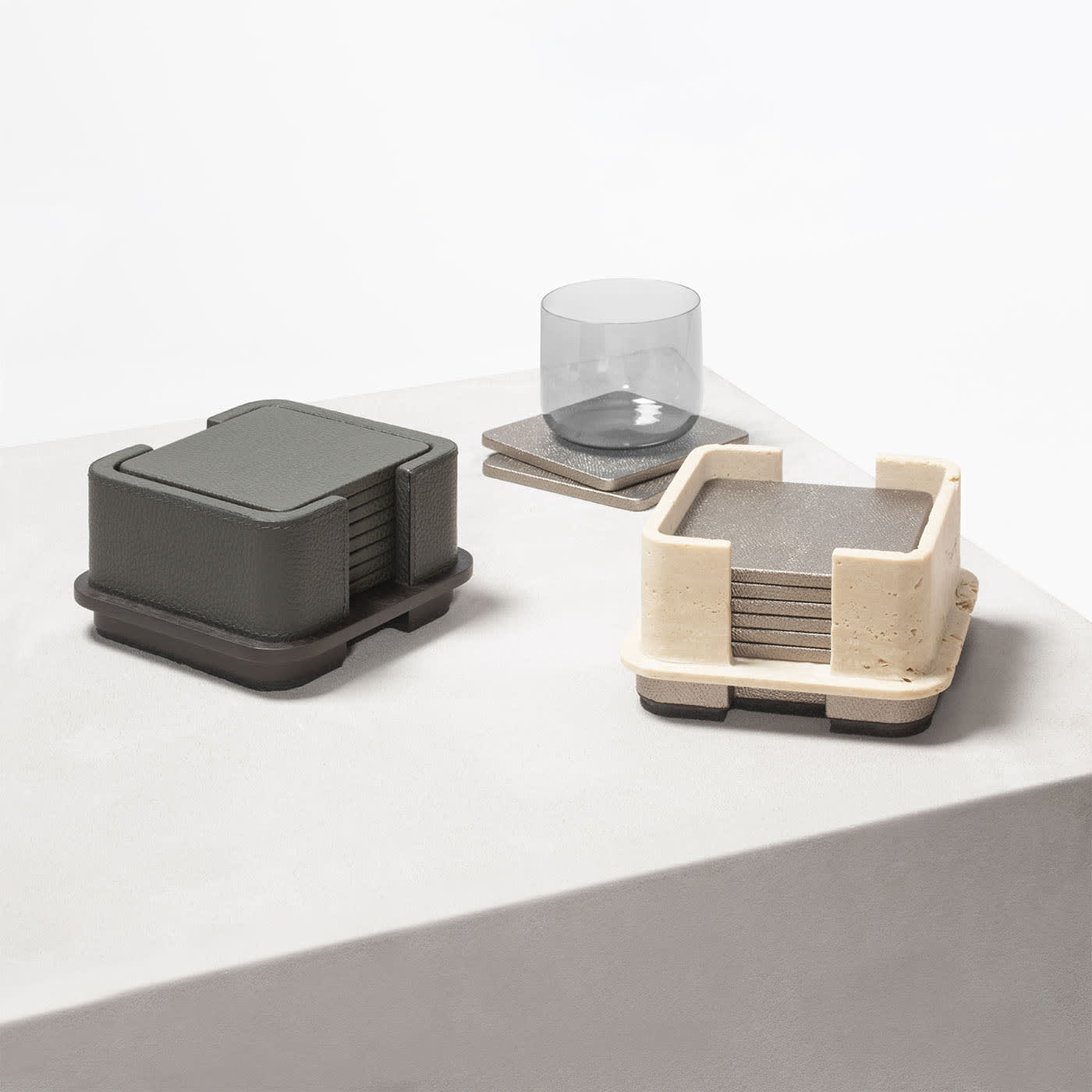 GIOBAGNARA | LLOYD BEIGE LEATHER AND MARBLE COASTER HOLDER WITH 8 COASTERS | $905.00 - Image 2