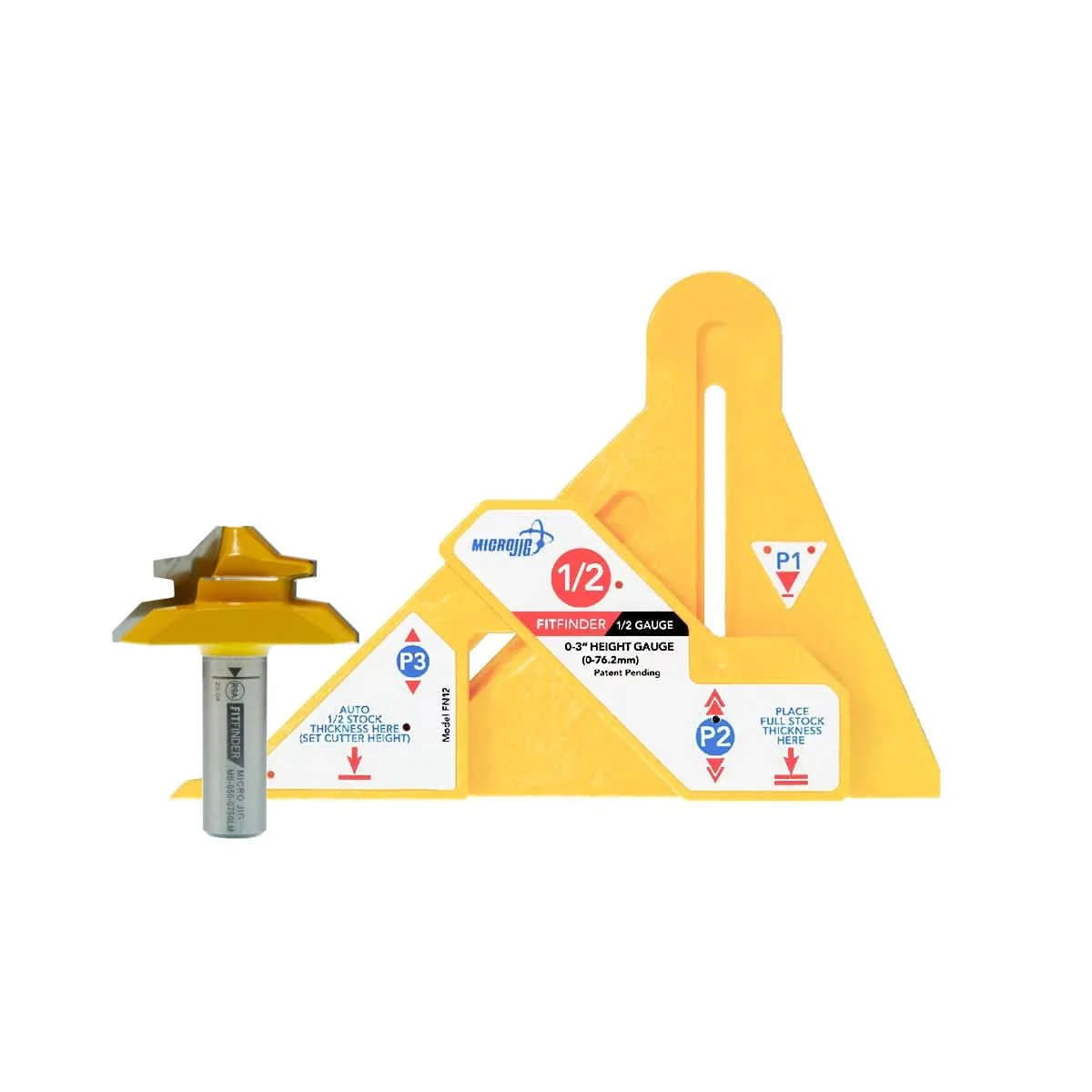 Micro Jig FITFINDER 1/2 Gauge All-In-One Automatic Thickness Finder w/ FITFINDER Lock Miter 1/2" Shank Router Bit - Image 1
