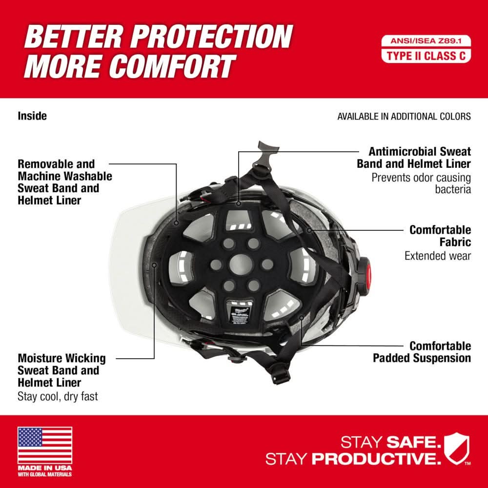Milwaukee 48-73-1320 White Front Brim Vented Safety Helmet - Type 2, Class C - Image 3