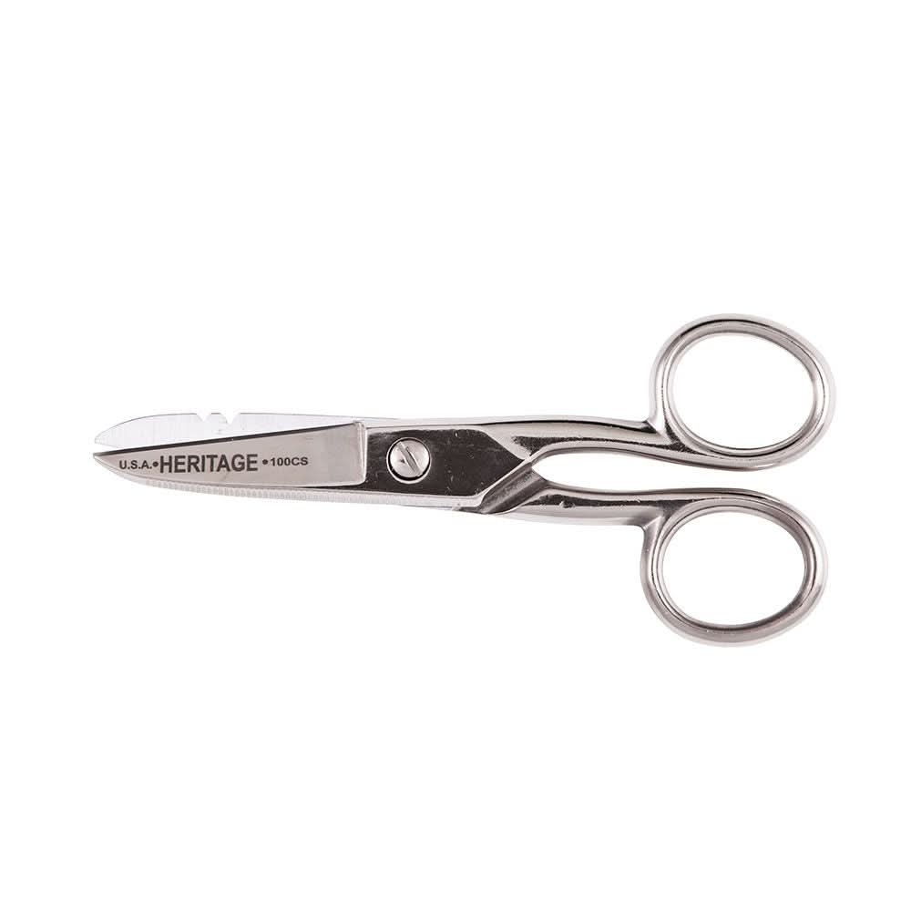 Klein Tools G100CS Electrician Scissor, Stripping Notches, Serrated - Image 1