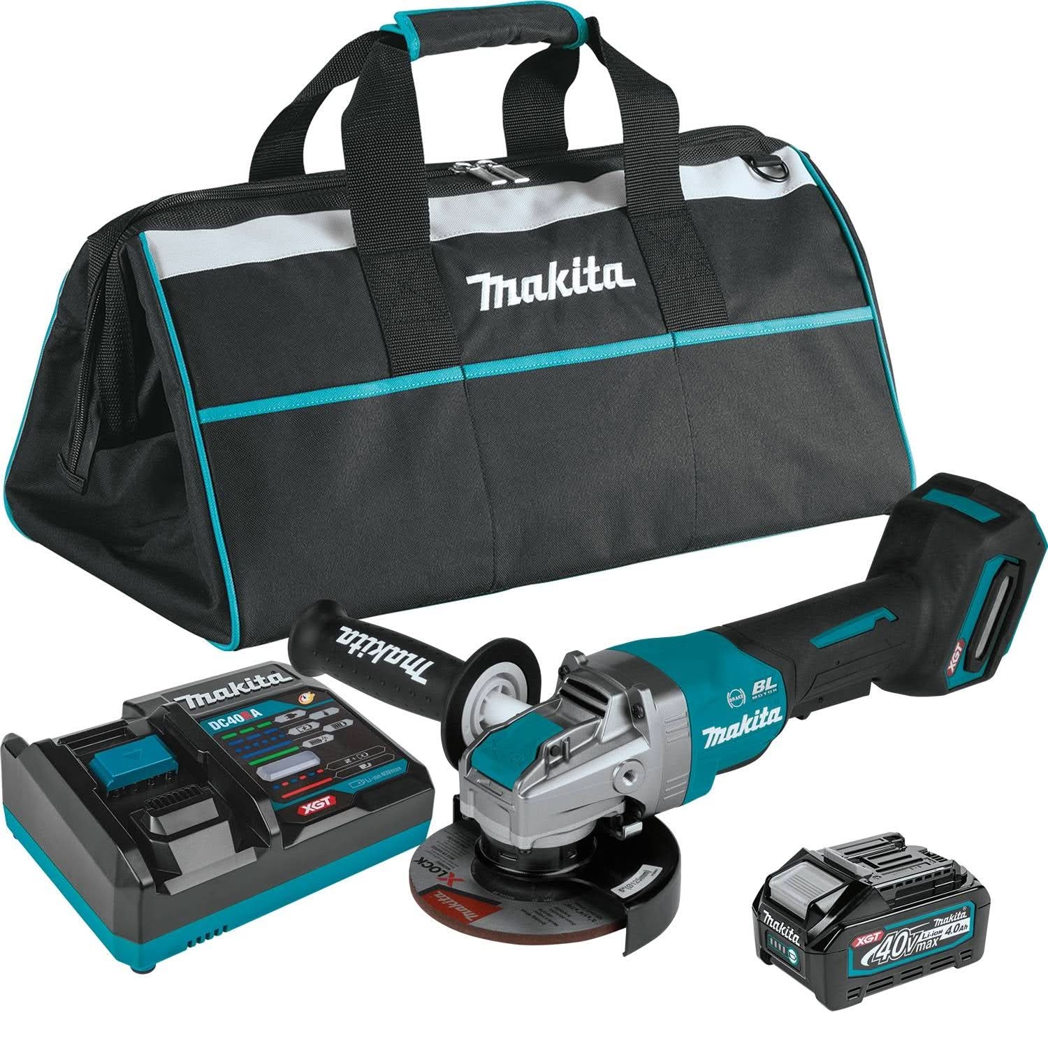 Makita GAG13M1 40V max XGT Brushless Cordless 4-1/2″ / 5″ X-LOCK Paddle Switch Angle Grinder Kit, with Electric Brake (4.0Ah)
