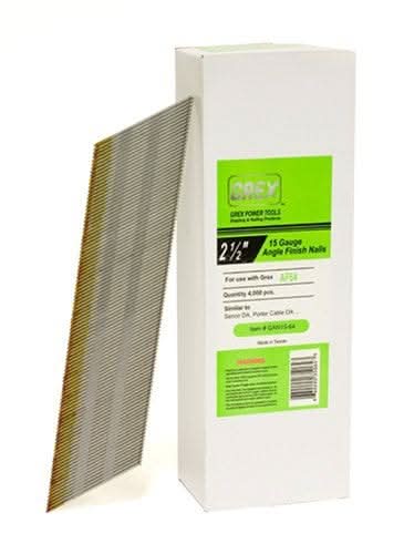 Grex GAN15 15-Gauge 304 Stainless Steel Angled Finish Nails, 1-1/2" to 2-1/2" Lengths, 4000-Pack - Image 1