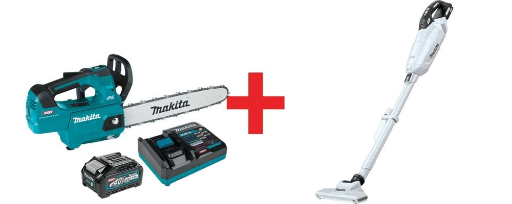 Makita 40V max XGT Brushless 14" Top Handle Chain Saw Kit (4.0Ah) with 4-Speed Compact Stick Vacuum - Image 1