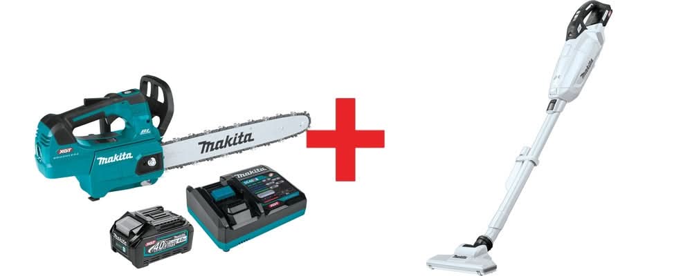 Makita 40V max XGT Brushless 16" Top Handle Chain Saw Kit (4.0Ah) with 4-Speed Compact Stick Vacuum - Image 1
