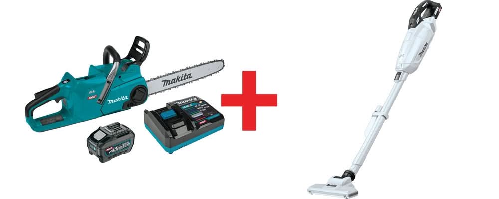 Makita GCU06T1 40V max XGT Brushless 18" Chain Saw Kit (5.0Ah) with 4-Speed Compact Stick Vacuum - Image 1