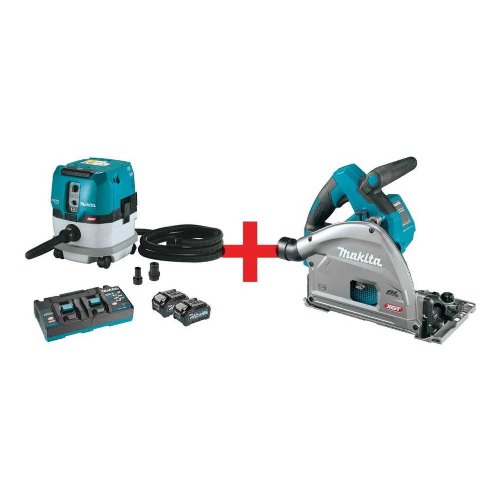 Makita 40V max XGT Brushless 2.1 Gal. HEPA Dry Dust Extractor Kit AWS (4.0Ah) w/ 40V max XGT 6-1/2" Plunge Circular Saw - Image 1