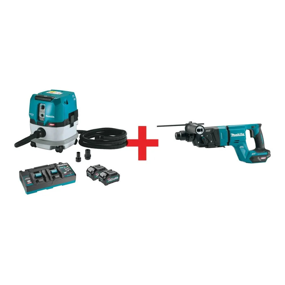 Makita 40V max XGT Brushless 2.1 Gal. HEPA Dry Dust Extractor Kit AWS Capable (4.0Ah) w/ 40V max XGT 1-1/8" SDS-PLUS AVT Rotary Hammer - Image 1