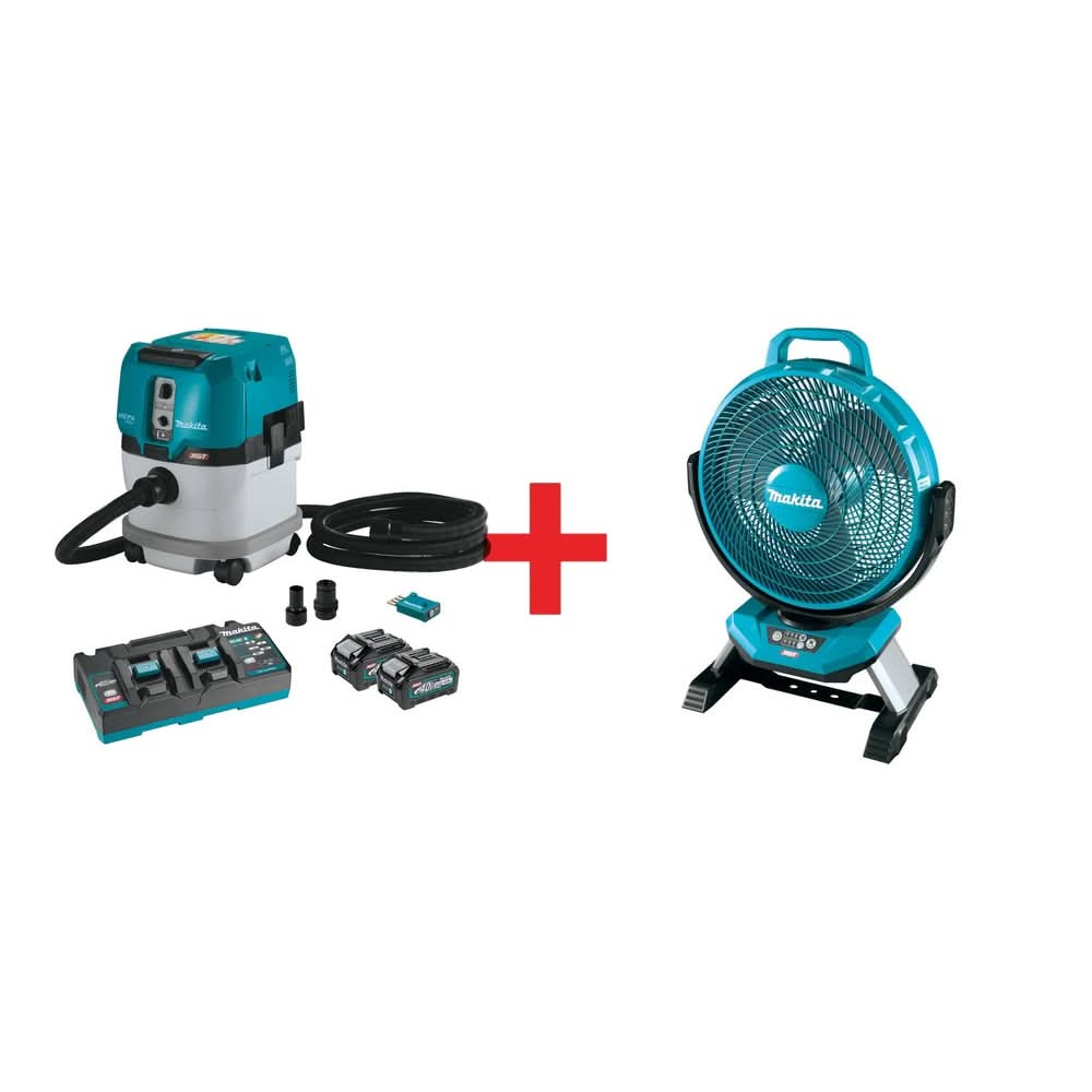 Makita 40V max XGT Brushless 4 Gal. HEPA Filter Dry Dust Extractor Kit AWS (4.0Ah) w/ 40V max XGT 13" Fan - Image 1