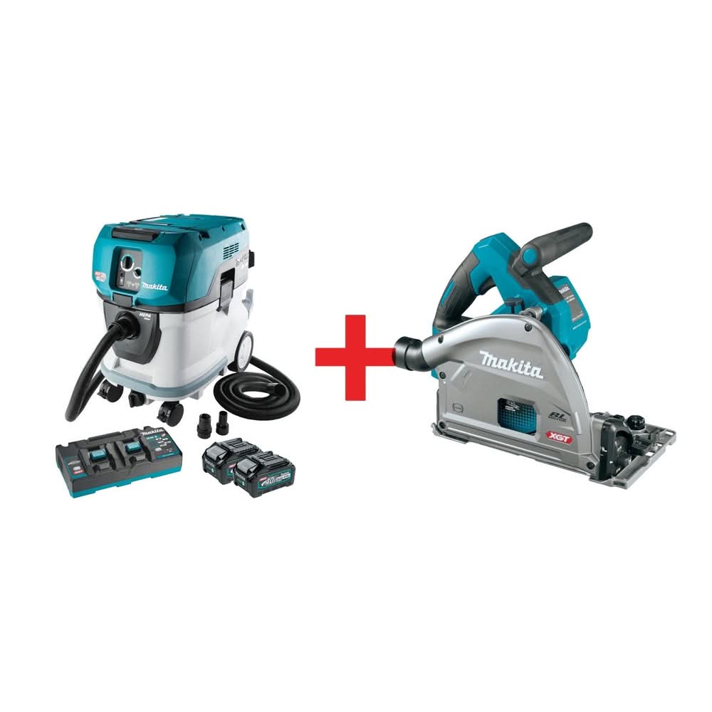 Makita 80V max XGT Brushless 10 Gal. HEPA Wet/Dry Extractor/Vac Kit AWS (4.0Ah) w/ 40V max XGT B6-1/2" Plunge Circular Saw - Image 1