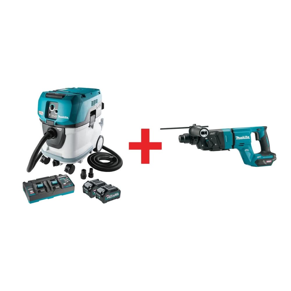 Makita 80V max XGT Brushless 10 Gal. HEPA Wet/Dry Extractor/Vacuum Kit AWS (4.0Ah) w/ 40V max XGT 1-1/8" SDS-PLUS AVT Rotary Hammer - Image 1