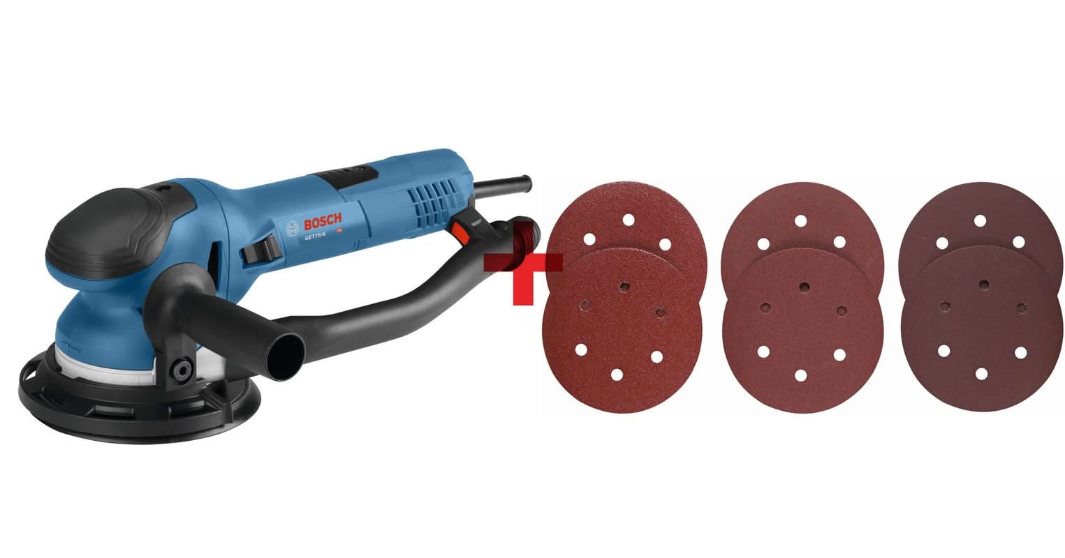 Bosch Dual Speed Multi-Mode 6″ Random Orbit Sander with 6″ Assorted Grits Hook-And-Loop Sanding Disc Set