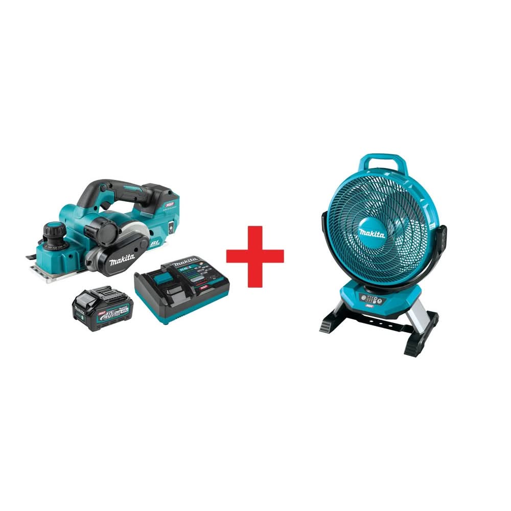 Makita 40V max XGT Brushless 3-1/4" Planer Kit AWS Capable (4.0Ah) w/ 40V max XGT 13" Fan - Image 1