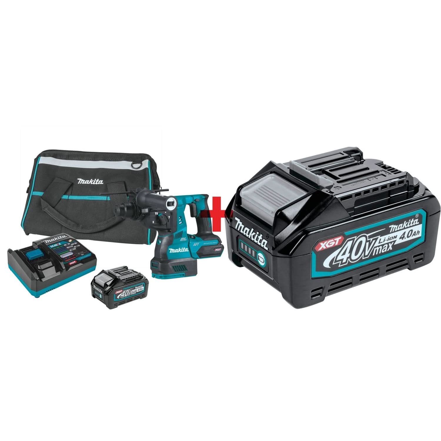 Makita 40V max XGT Brushless Cordless 1-1/8-Inch AVT Rotary SDS-PLUS Hammer 4.0Ah Battery 2-Pack Kit - Image 1