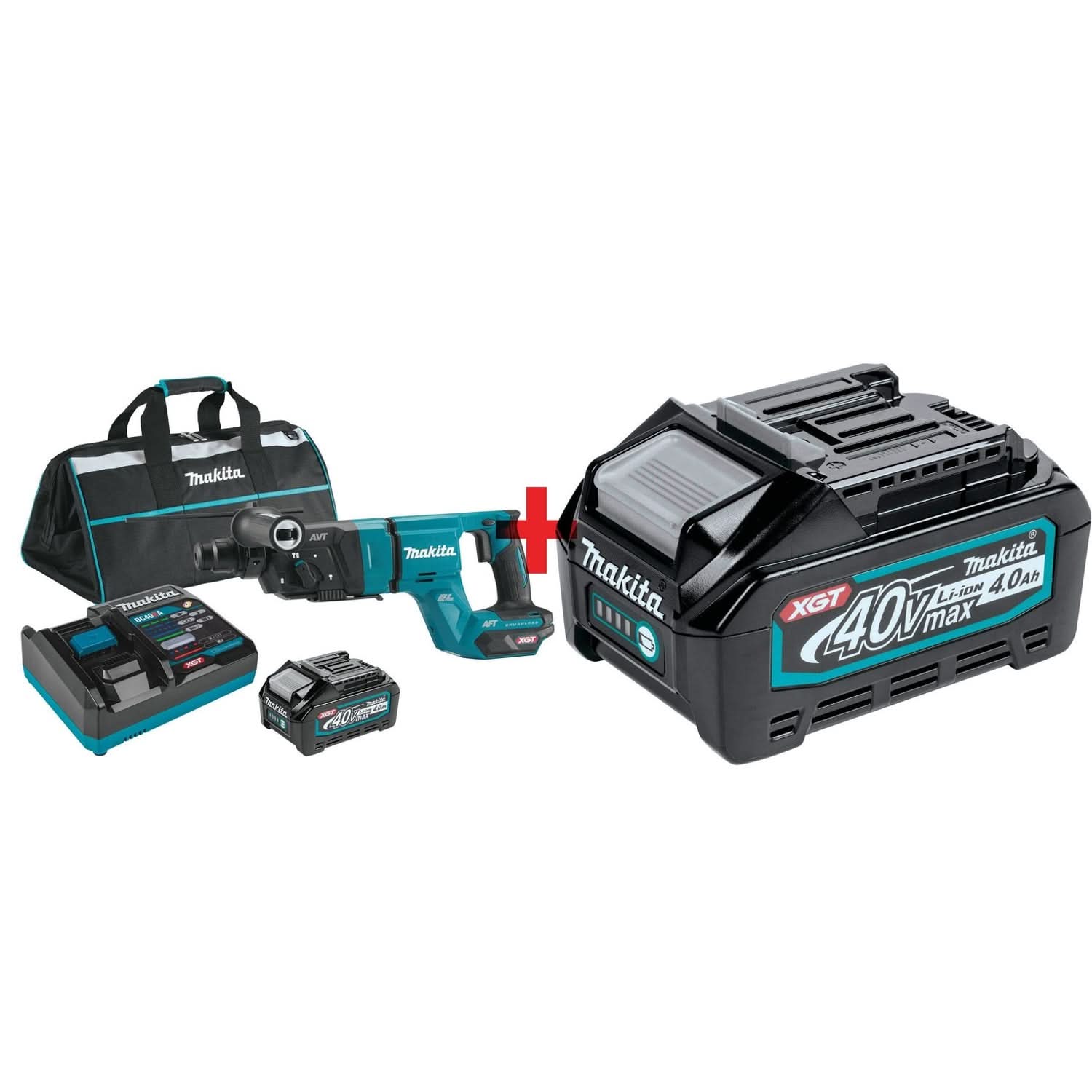 Makita 40V max XGT Brushless Cordless 1-1/8 in. AVT Rotary Hammer (D-Handle) 4.0Ah Battery 2-Pack Kit - Image 1