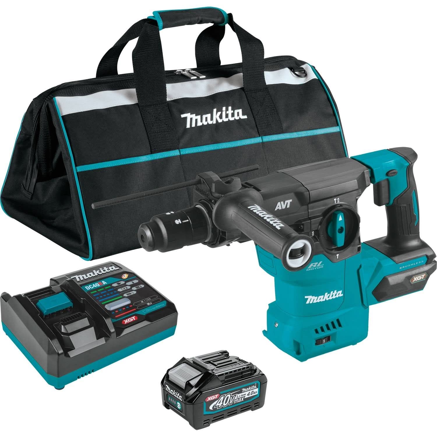 Makita GRH09M1 40V max XGT Brushless Cordless 1-3/16″ SDS-PLUS AVT Rotary Hammer Kit, with Interchangeable Chuck, AWS Capable (4.0Ah)