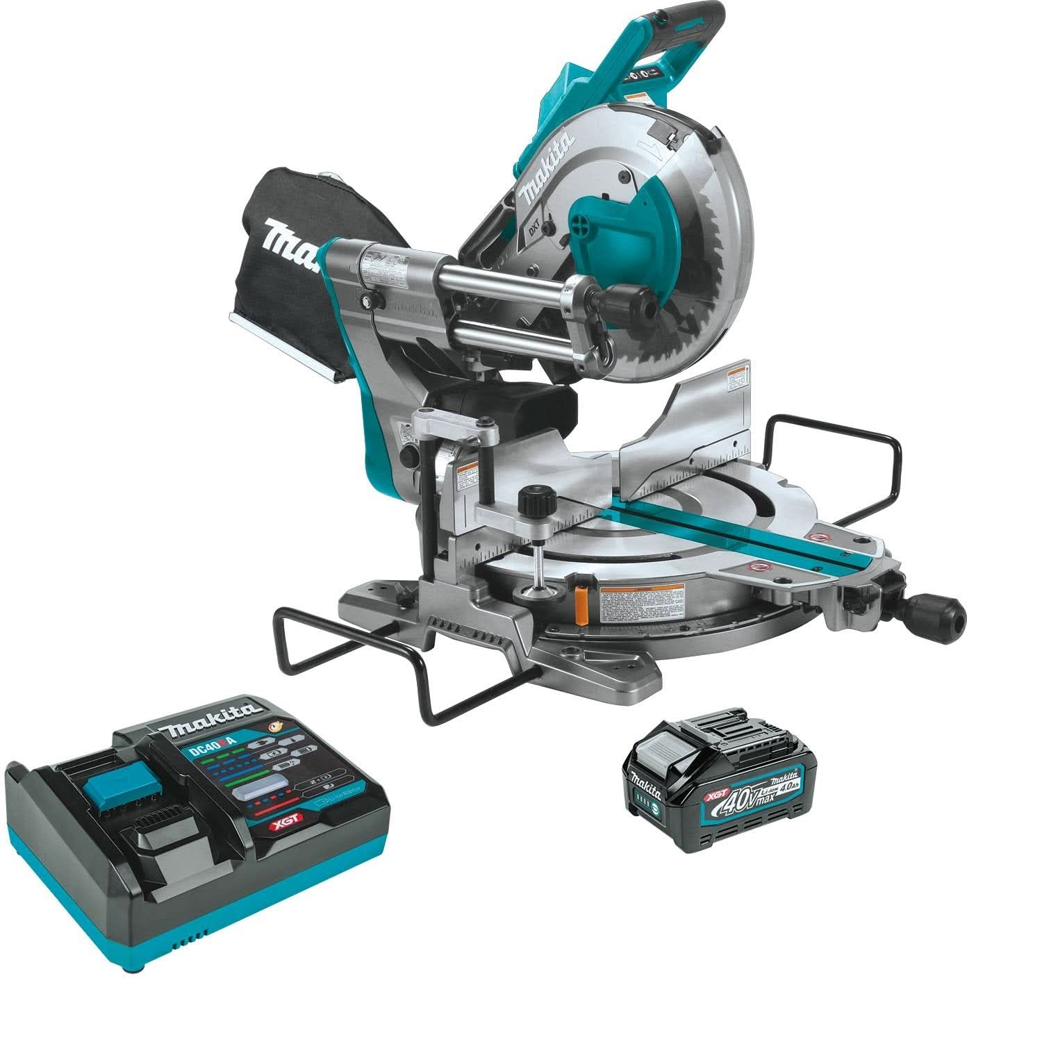 Makita GSL03M1 40V max XGT Brushless Cordless 10″ Dual-Bevel Sliding Compound Miter Saw Kit, AWS Capable (4.0Ah)