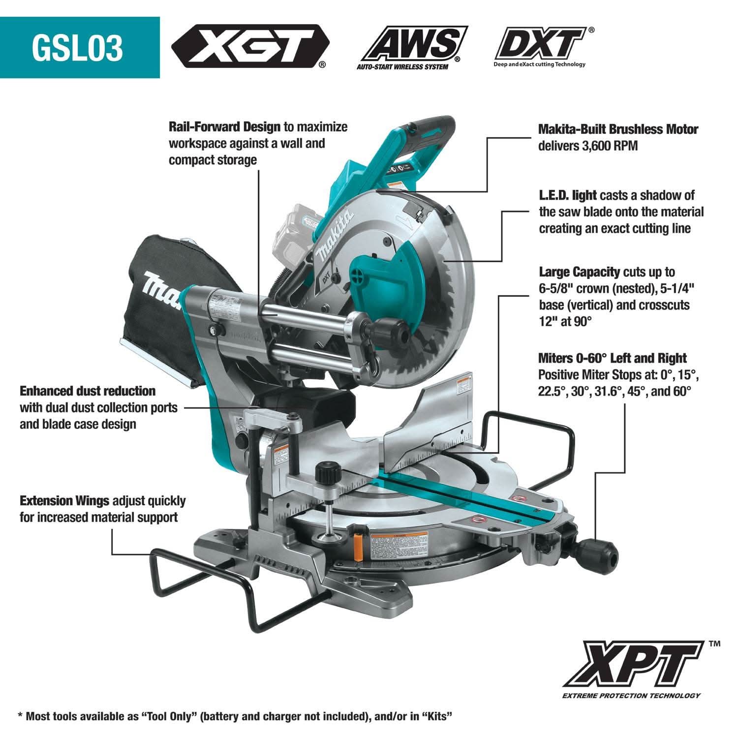 Makita GSL03M1 40V max XGT Brushless Cordless 10" Dual-Bevel Sliding Compound Miter Saw Kit, AWS Capable (4.0Ah) - Image 3