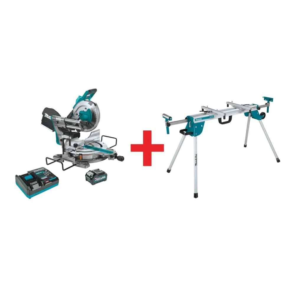 Makita 40V max XGT Brushless 10" Dual-Bevel Sliding Compound Miter Saw AWS Kit (4.0Ah) w/ Folding Stand - Image 1