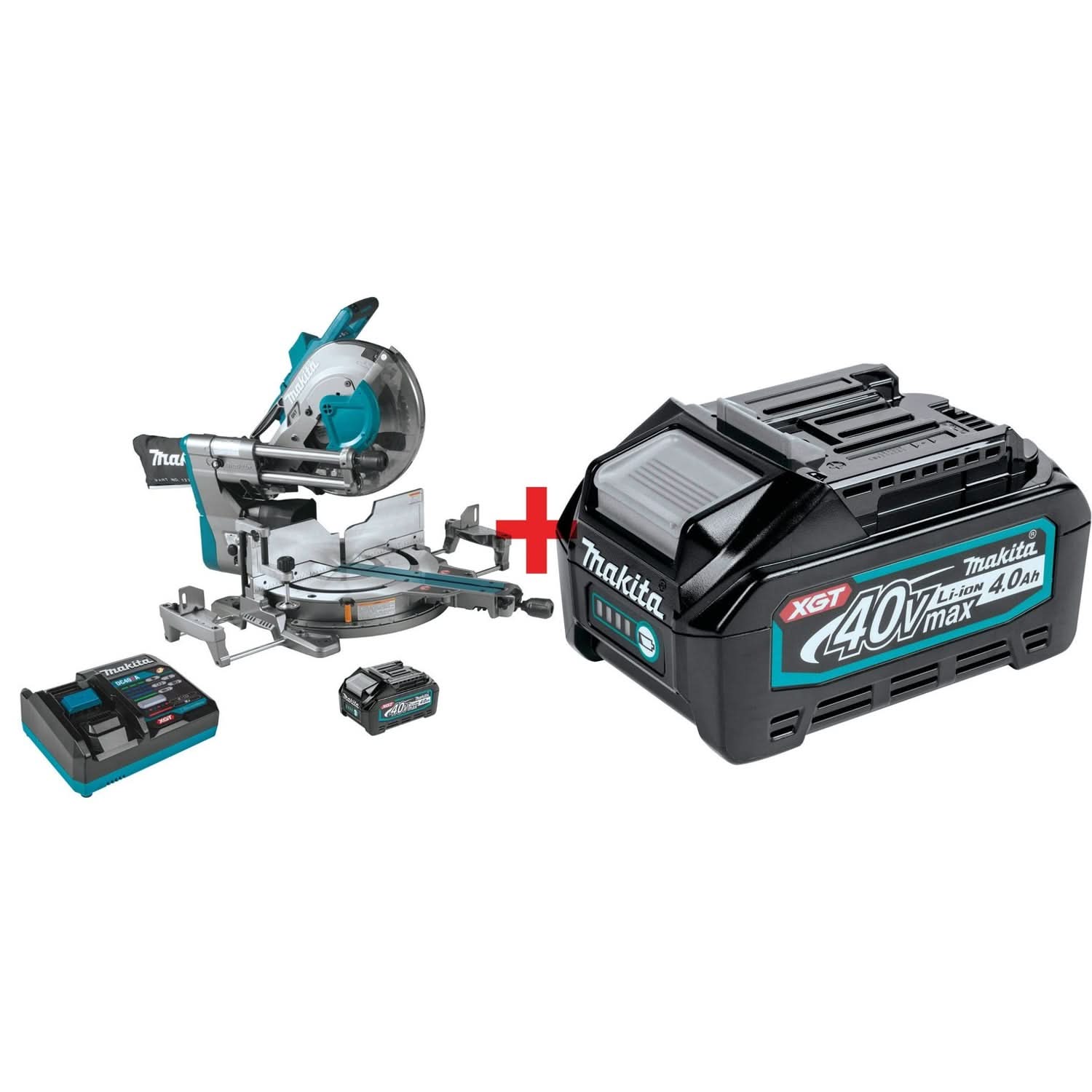 Makita 40V max XGT Brushless Cordless 12-in Dual-Bevel Sliding Compound Miter Saw, AWS Capable, 4.0Ah Battery 2-Pack Kit - Image 1