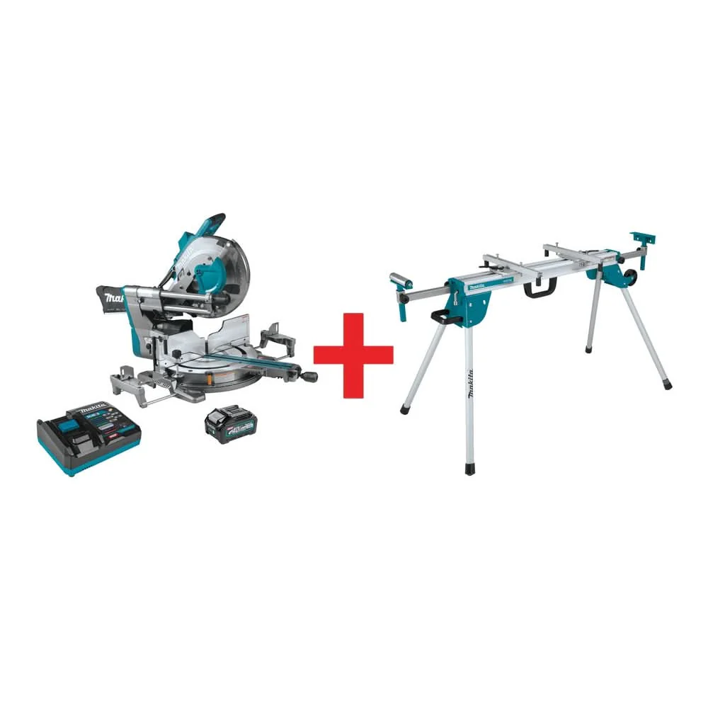 Makita 40V max XGT Brushless 12" Dual-Bevel Sliding Compound Miter Saw AWS Kit (4.0Ah) w/ Folding Stand - Image 1