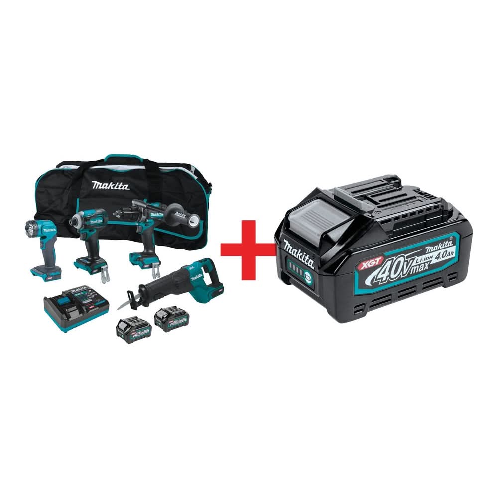 Makita 40V max XGT Brushless Cordless 4-Piece Combo 2.5Ah/4.0Ah Kit, Variety 3-Pack Battery - Image 1