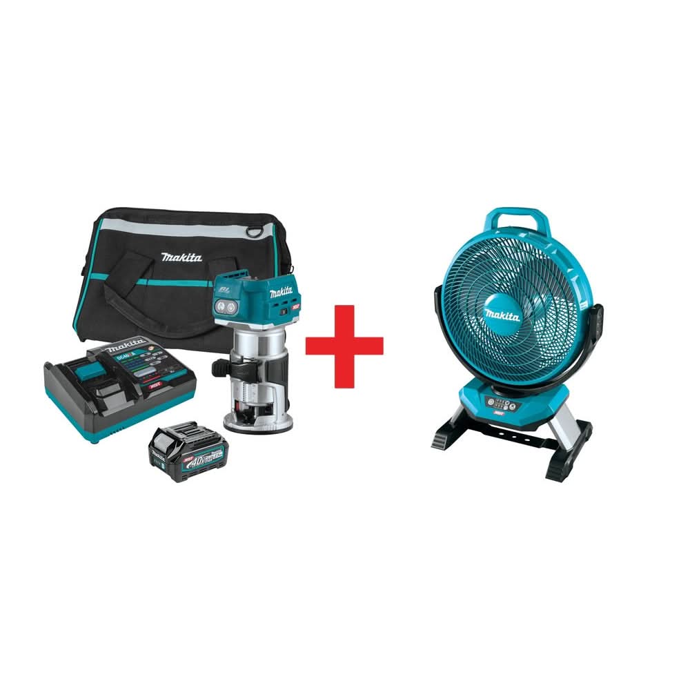 Makita 40V max XGT Brushless Compact Router Kit (2.5Ah) w/ 40V max XGT 13" Fan - Image 1
