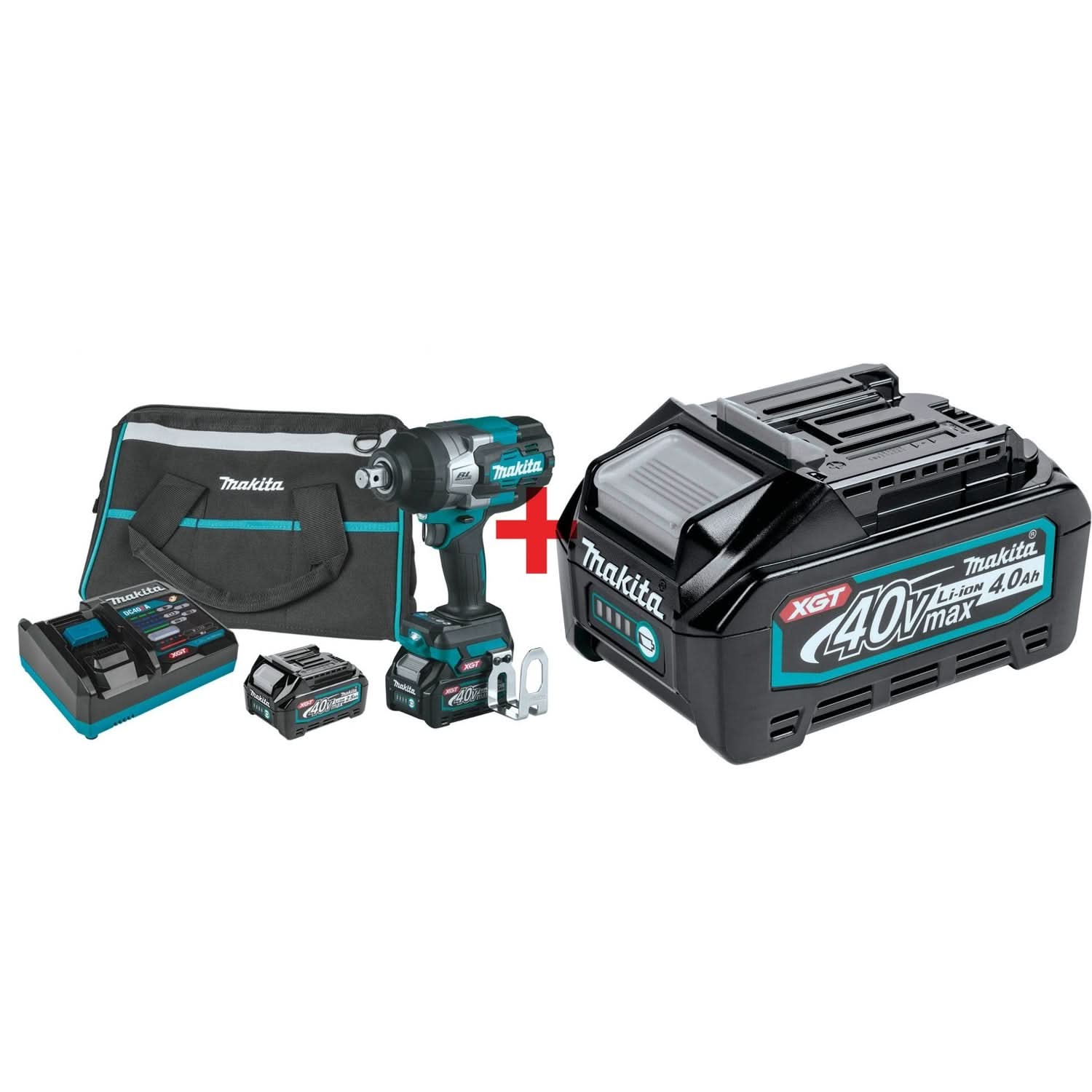 Makita 40V max XGT Brushless Cordless 4-Speed High-Torque 3/4-Inch Square Drive Impact Wrench 2.5Ah 2-Pack Battery Kit plus 4.0Ah Battery - Image 1