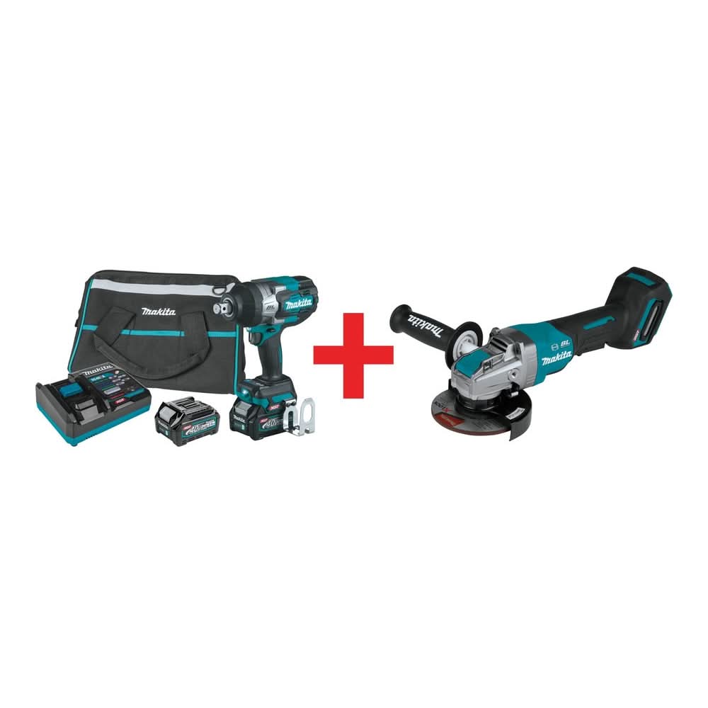 Makita 40V max XGT Brushless Cordless 4-Speed High-Torque 3/4-Inch Square Drive Impact Wrench 2.5Ah Kit with 5" X-LOCK Paddle Switch Angle Grinder (Bare Tool) - Image 1