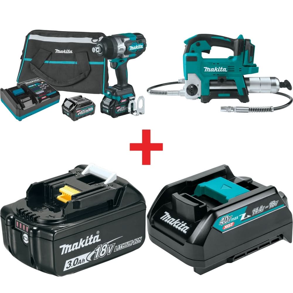 Makita 40V max XGT Brushless 4-Speed High-Torque 3/4-Inch Square Drive Impact Wrench 2.5Ah Kit with 18V LXT Lithium-Ion Grease Gun Kiit (3.0Ah) - Image 1
