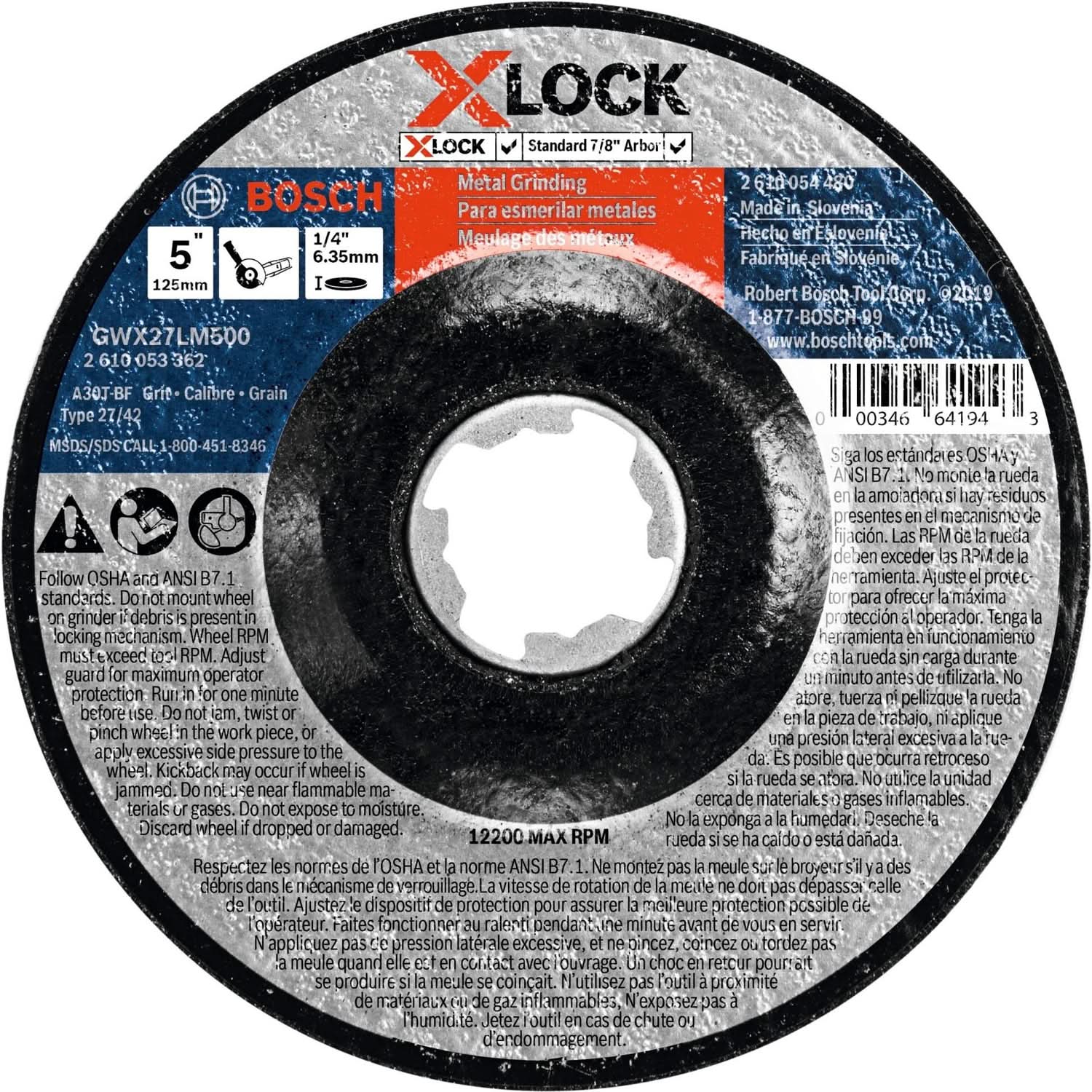 Bosch GWX27LM500 X-Lock Metal Grinding T27 5″ x 1/4″ Wheel