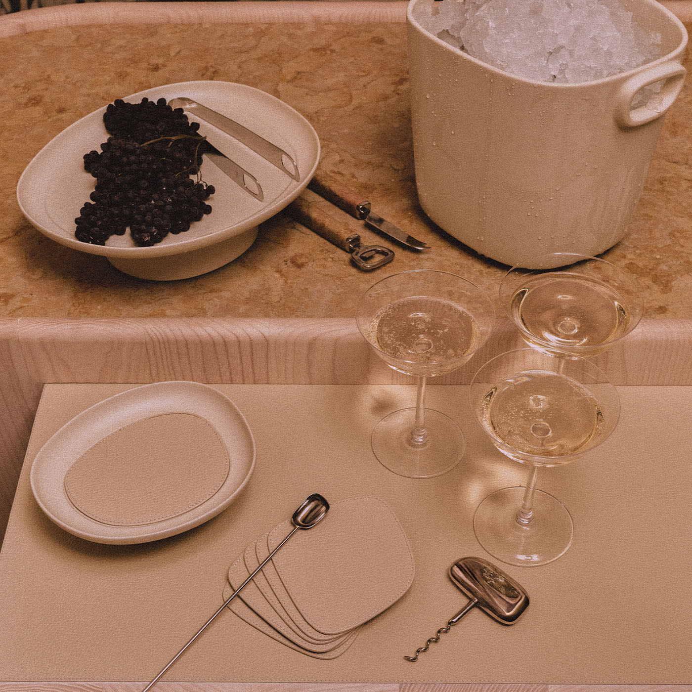 GIOBAGNARA | SET OF 6 MARIS BEIGE LEATHER COASTERS BY KELLY WEARSTLER | $240.00 - Image 2