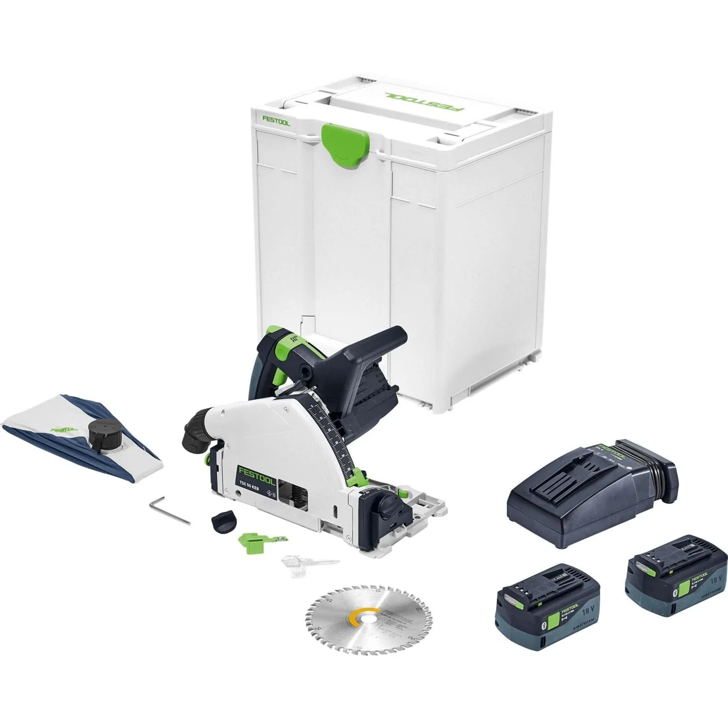 Festool TSC 55 K Cordless Track Saw 5.0Ah Kit with Kickback Stop, a FS 1400 55" Guide Rail, and Quick Ratcheting Clamp, 6-5/8" - Image 2