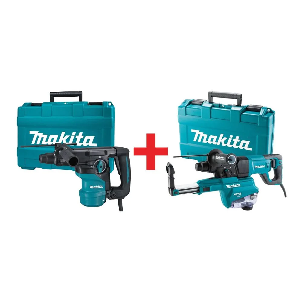 Makita 1-3/16'' Rotary Hammer, accepts SDS-PLUS bits, L-Shape plus 1" SDS-PLUS AVT Rotary Hammer, w/ HEPA Dust Extractor (D-handle) - Image 1