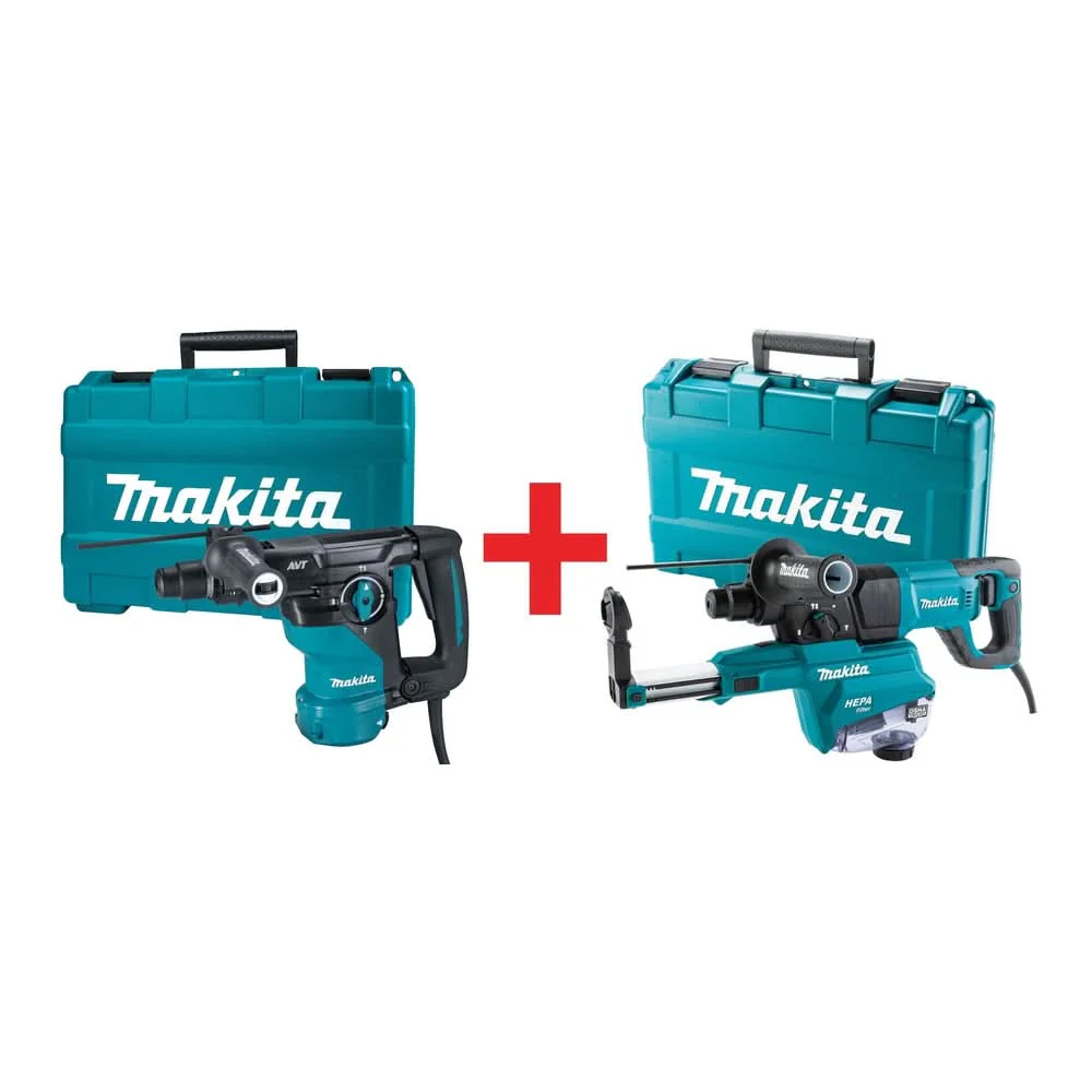 Makita 1-3/16-Inch AVT Rotary Hammer plus 1" SDS-PLUS AVT Rotary Hammer, w/ HEPA Dust Extractor (D-handle) - Image 1