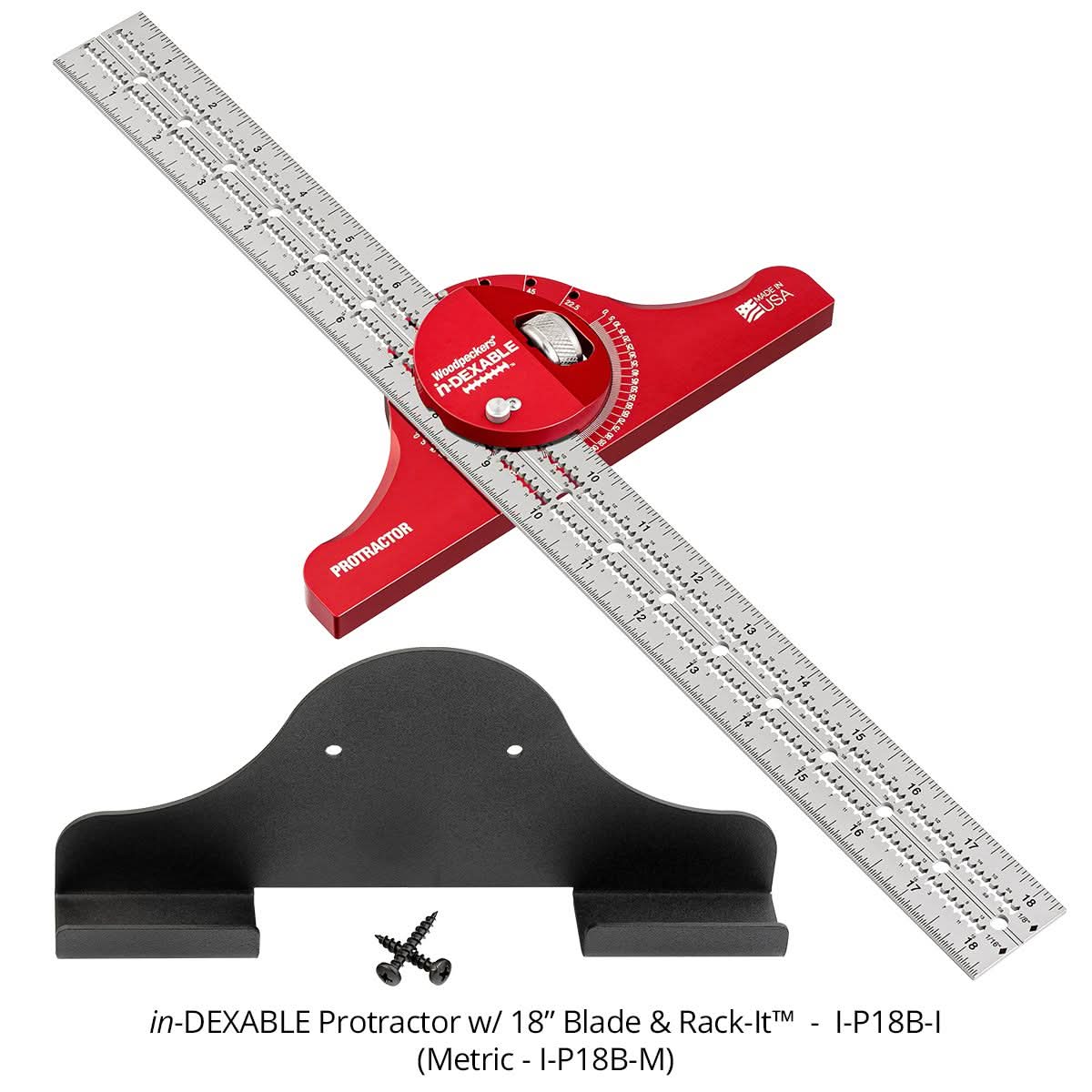 Woodpeckers I-P18B-I in-DEXABLE Protractor w/ 18″ Blade and Rack-It