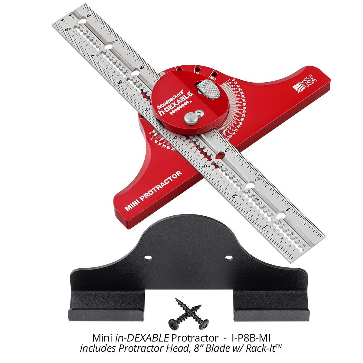 Woodpeckers I-P8B-MI Mini in-DEXABLE Protractor with 8″ Blade & Rack-It
