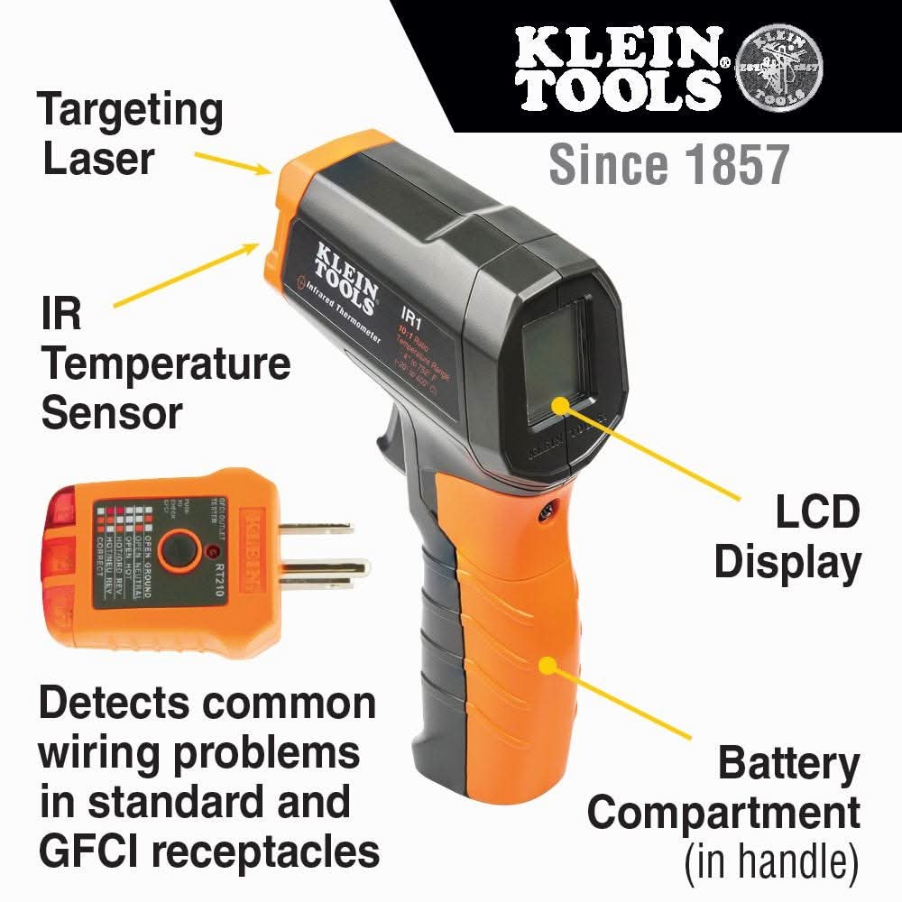 Klein IR1KIT Infrared Thermometer with GFCI Receptacle Tester - Image 2
