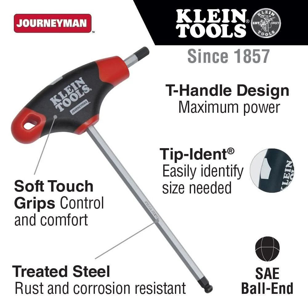 Klein Tools JTH6E12BE 7/32-Inch Ball-End Hex Key, Journeyman T-Handle, 6-Inch - Image 2