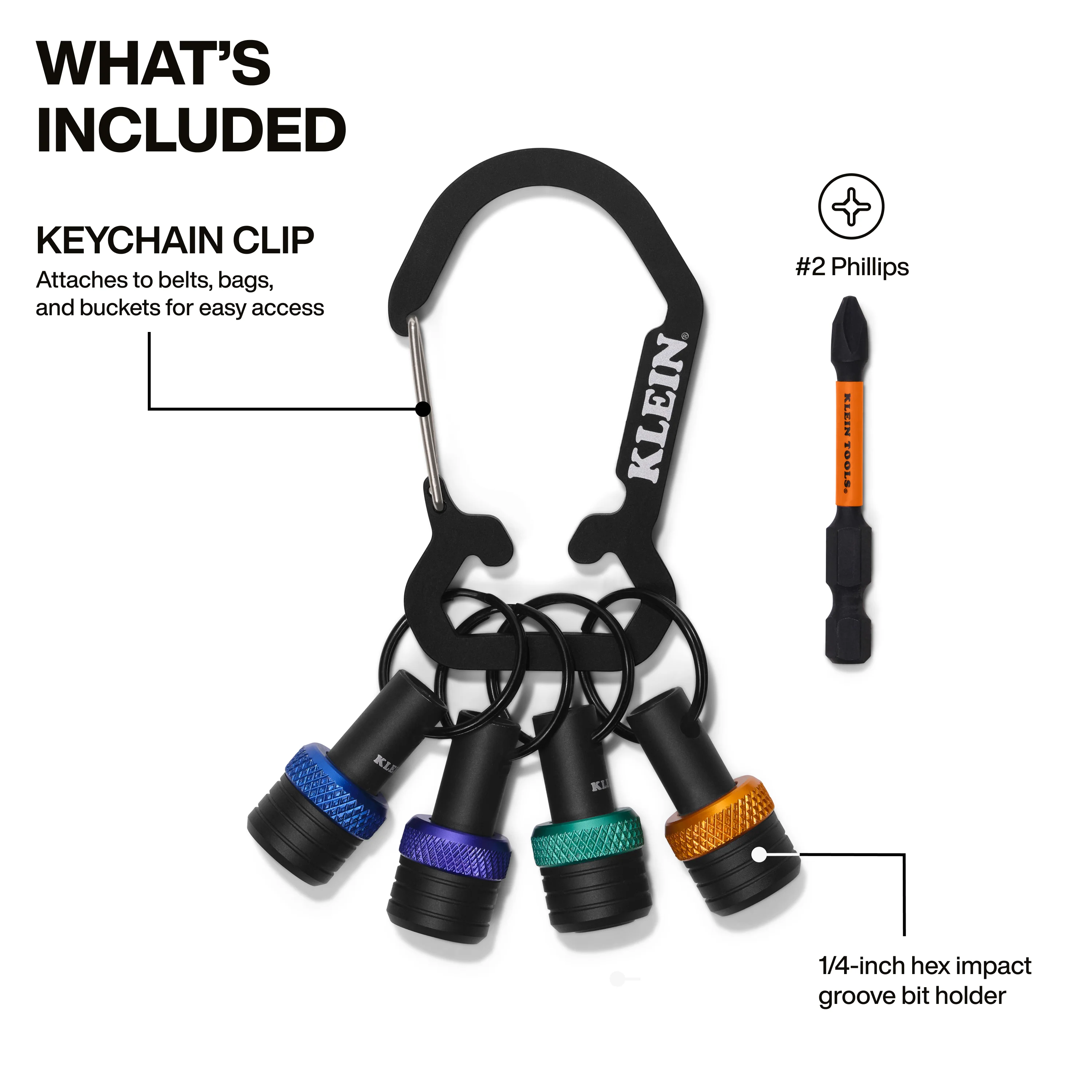 Klein K33850 Carabiner Bit Holder Keychain Set, 5-Piece - Image 2