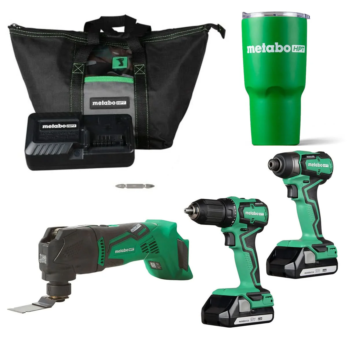 Metabo HPT KC18DDX 18V Cordless Oscillating Multi-Tool, Impact Driver and Drill 1.5 Ah Kit plus 30 oz Vacuum Insulated Tumbler - Image 1