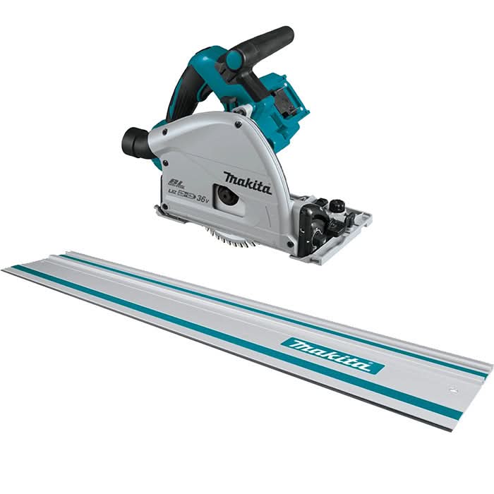 Makita Cordless Brushless 36V LXT 6-1/2″ Track Saw with 39″ Guide Rail, Bare Tool