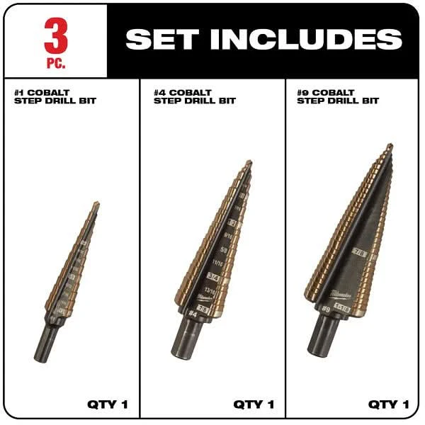 Milwaukee 48-89-9291 Milwaukee Cobalt Step Bit, 3-Piece Set - Image 2