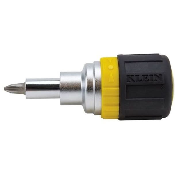 Klein 32593 Multi-Bit Ratcheting Screwdriver, 6-in-1, Stubby, Ph, Sl, Nut Bits - Image 1