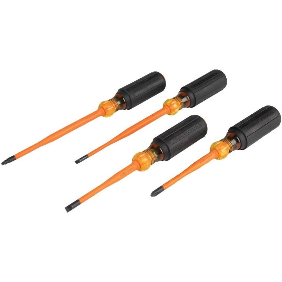 Klein 33734INS Screwdriver Set, Slim-Tip Insulated Phillips, Cabinet, Square, 4-Piece - Image 1