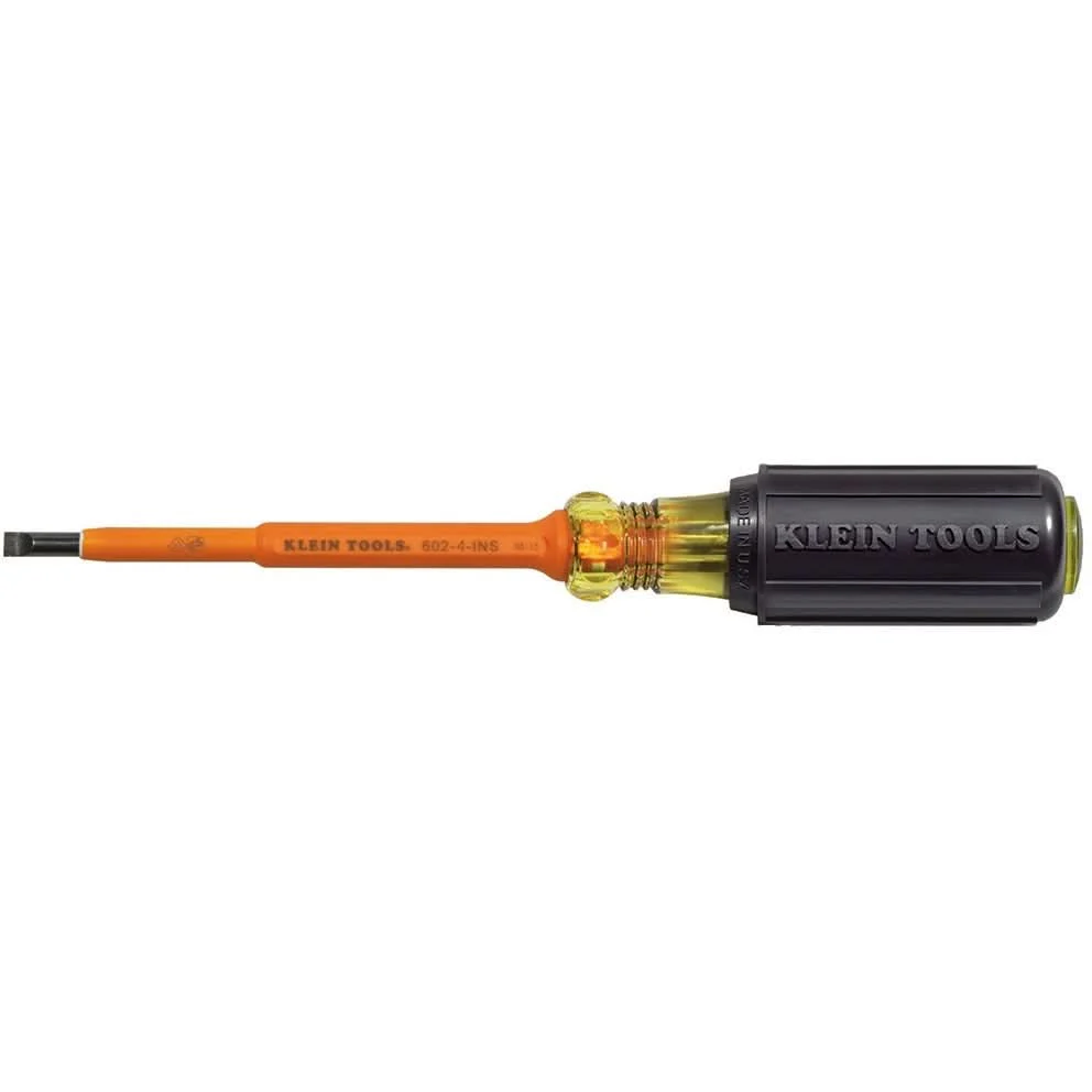Klein 601-4-INS Insulated 3/16" Cabinet-Tip  4" Round-Shank Screwdriver - Image 1