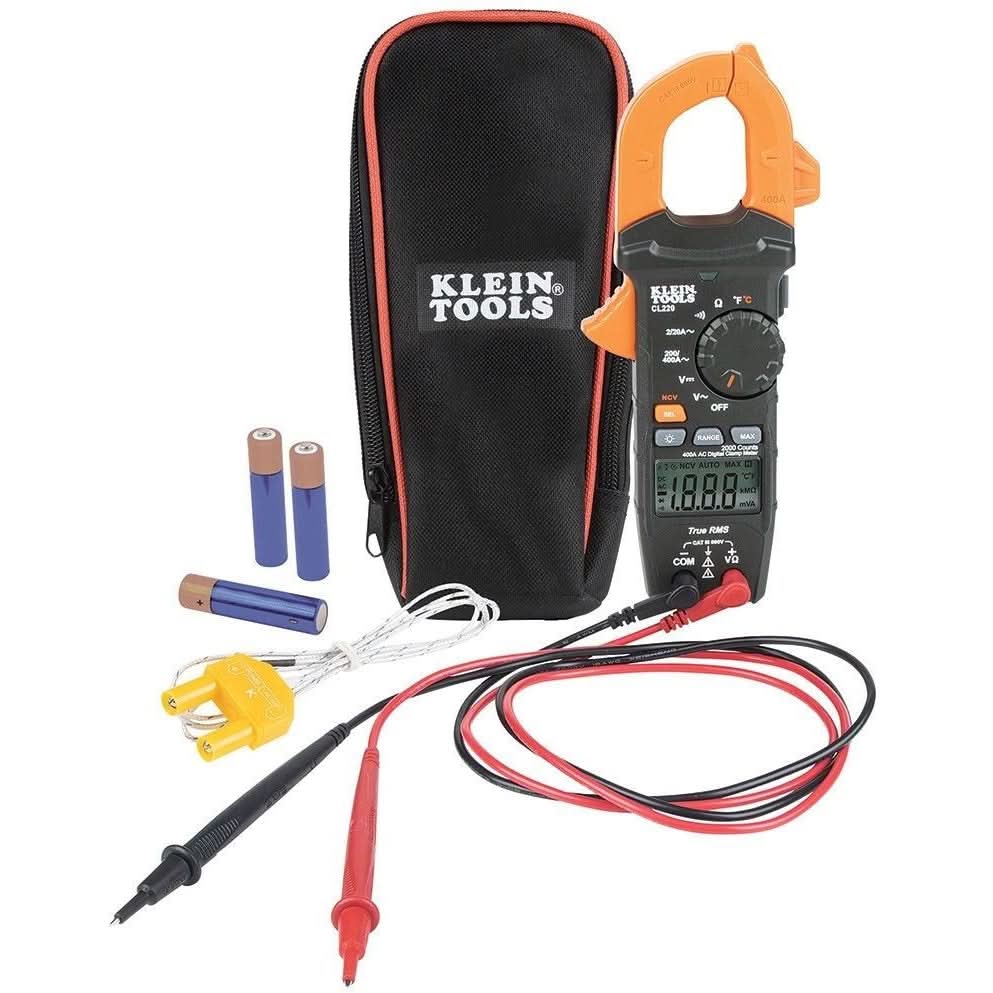 Klein CL220 Digital Clamp Meter, AC Auto-Ranging 400 Amp with Temp - Image 1