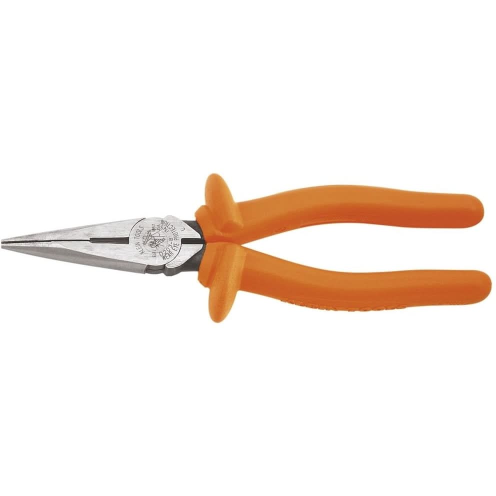 Klein D203-8-INS 8″ Insulated Heavy-Duty Long-Nose Pliers – Side-Cutting
