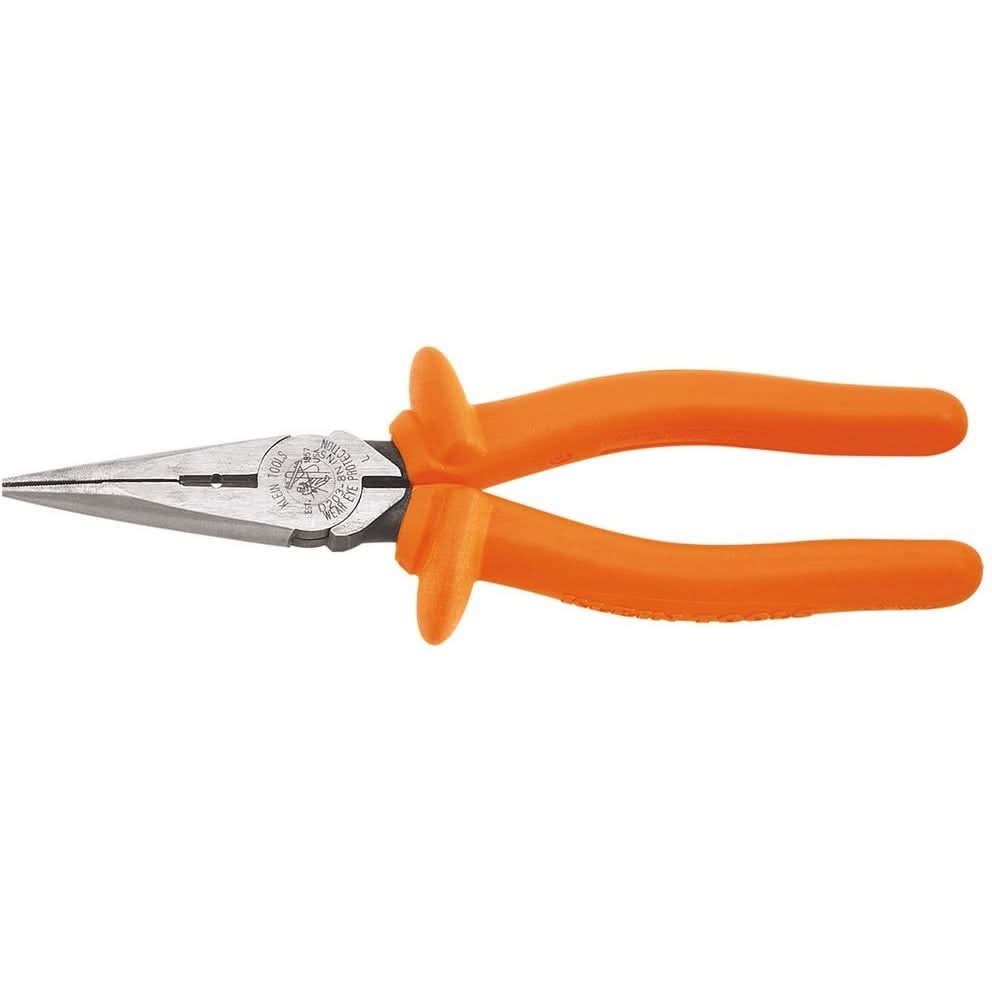 Klein D203-8N-INS 8″ Insulated Heavy-Duty Long-Nose Pliers – Side-Cutting and Skinning
