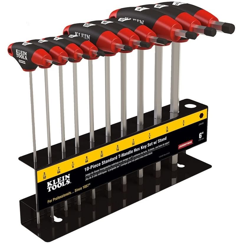 Klein JTH610E 10-Piece 6″ SAE Journeyman T-Handle Set with Stand